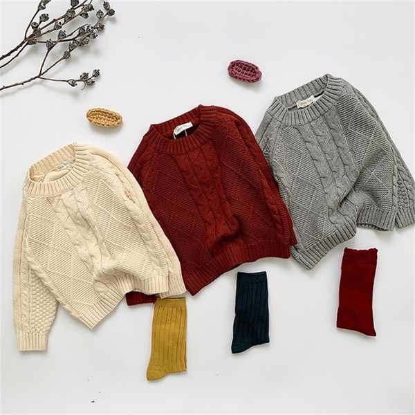 

autumn kids boys girls long sleeve knit hemp flowers sweater winter baby kids boys girls pullover sweaters lj201128, Blue