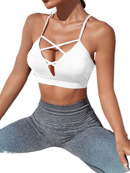 

light support criss cross fishnet insert sports bra 9140#, Gray