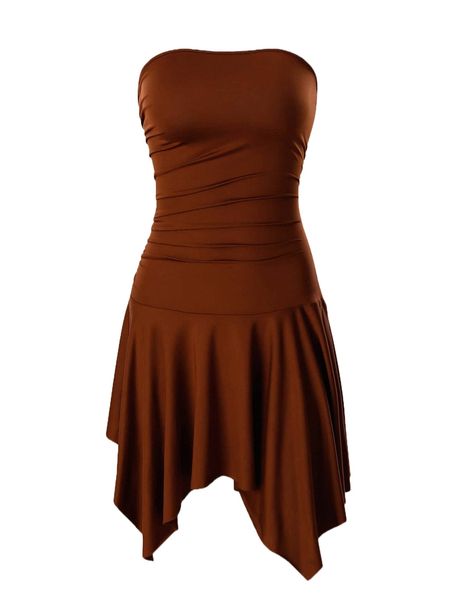 

solid asymmetrical hem tube dress m5wv#, Black;gray