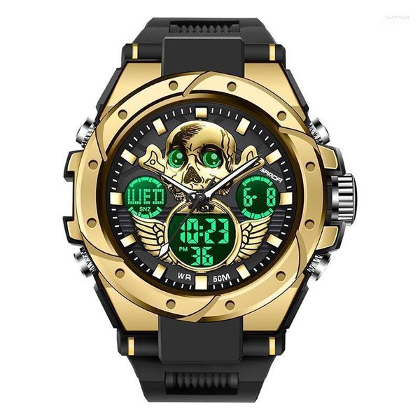 Relógios de pulso Sanda Sport 6087 Watch Men Militar Exército Top Brand Skull Wristwatch Display Dual Macho para relógio Horas à prova d'água Hect22