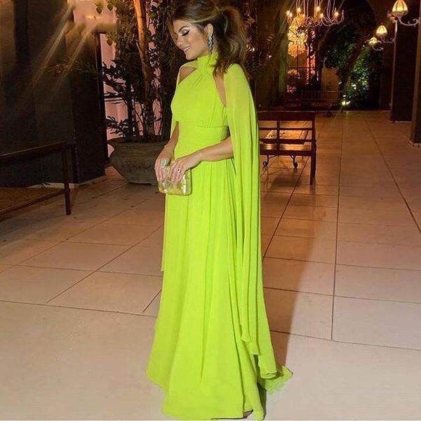 

lebanon long evening dresses with cape arabic high neck light green chiffon women formal gowns avondjurk, Black;red