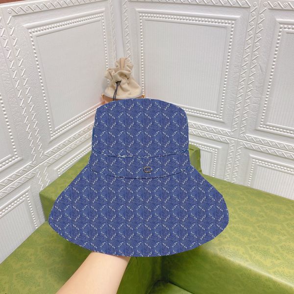 

trendy letter jacquard denim bucket hats big brim fisherman hats men women sports cap all matching caps wholesale, Blue;gray