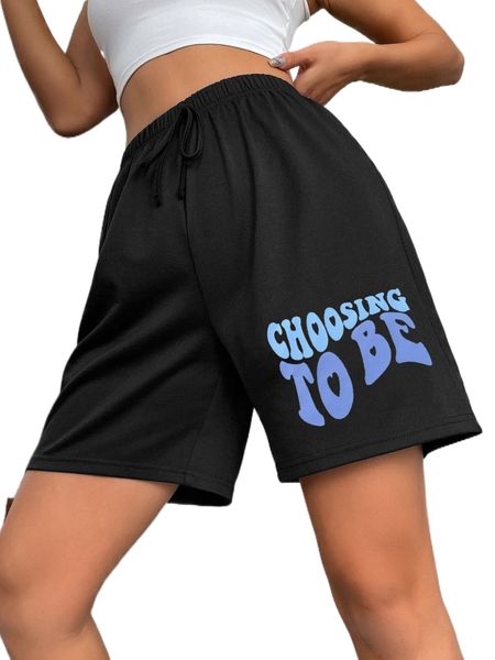 

letter graphic tie front track shorts j7bb#, White;black