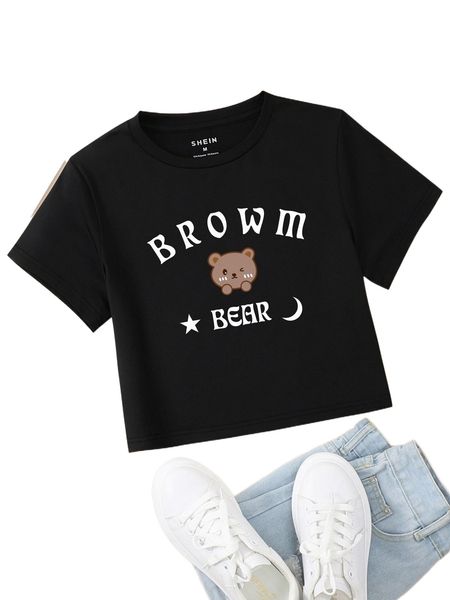 

letter & cartoon graphic tee h85r#, White