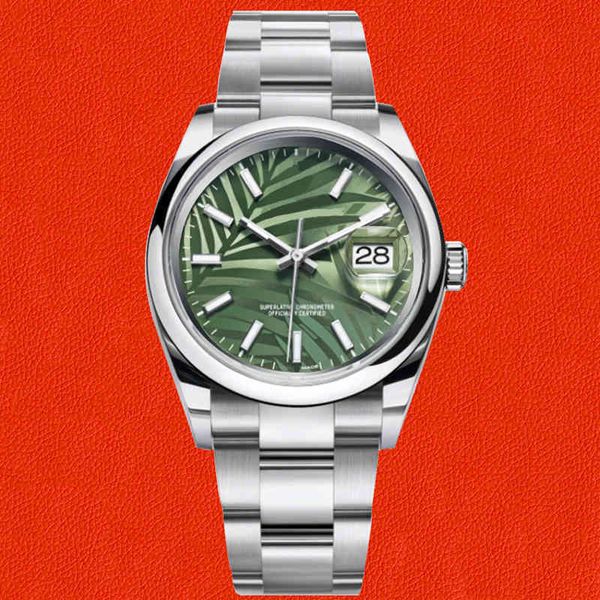 

wristwatches mechanical automatic watch oyster perpetual datejust olive green palm mens 41mm sapphire glass stainless, Slivery;brown