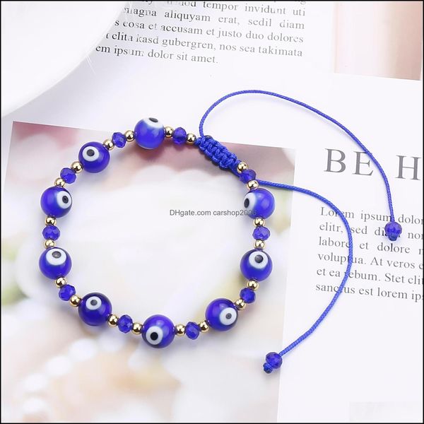 Link cadeia pulseira j￳ias 1pc cl￡ssico azul e mal olhos palmeira redonda de vidro de vidro Bracelete desejando corda el￡stica para mulheres dhzgy