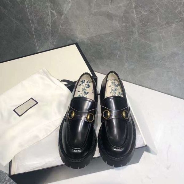 

dress shoes high version little bee thick soled leffer shoes women's one pedal embroidered horse rank buckle british style small leathe, Black