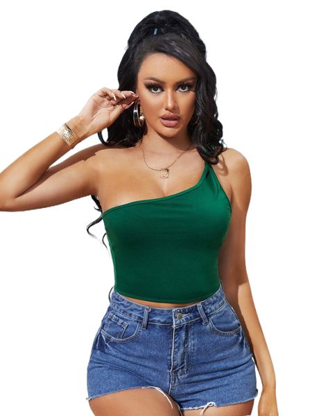 

sxy solid one shoulder crop b6cd#, White