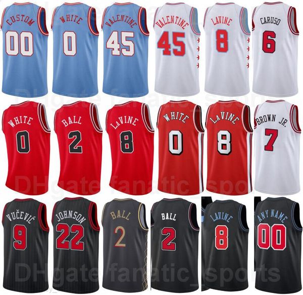 

printed 75th anniversary basketball troy brown jr jersey 7 zach lavine 8 lonzo ball 2 coby white 0 nikola vucevic 9 alex caruso 6 demar dero, Black;red