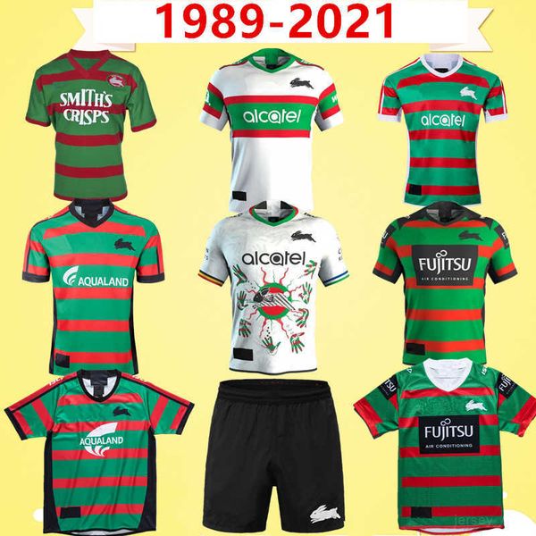 

retro 1989 2021 rabbit rugby league jersey indigenous version nine system home away green white shorts hero vintage souvenir edition t-shirt, Black;gray