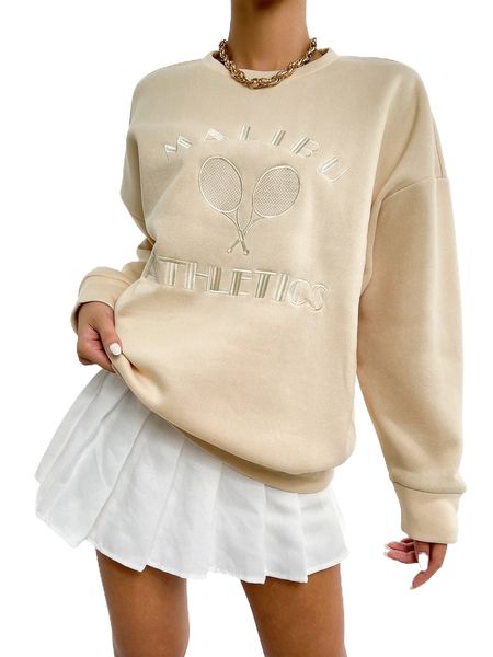 

letter embroidery drop shoulder sweatshirt o4cn#, Black