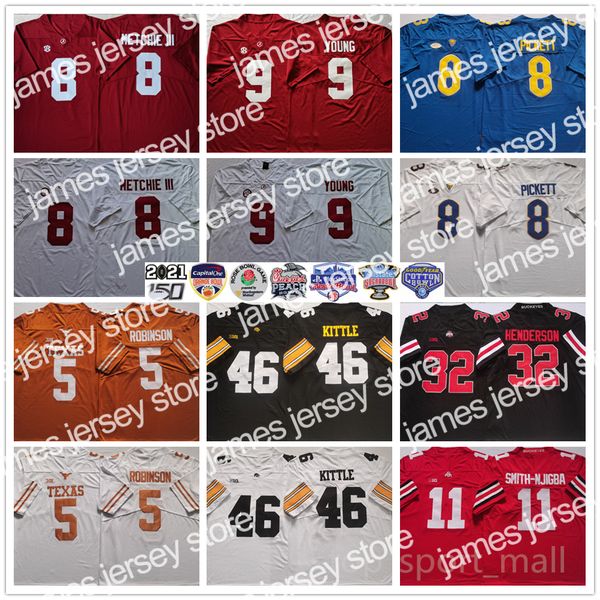 

james ncaa college football jersey alabama crimson tide bryce young john metchie texas longhorns bijan robinson kenny pickett iowa hawkeyes, Black