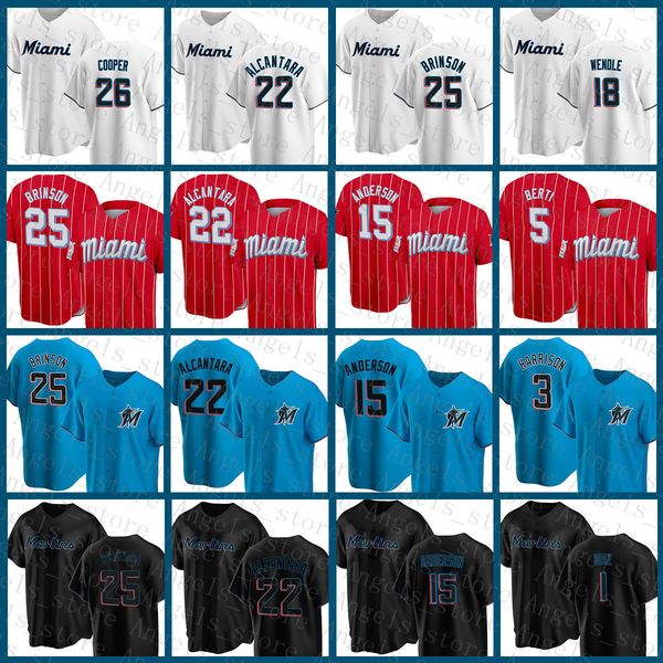 

2022 new miami baseball jersey marlins sandy alcantara jose fernandez brian anderson lewis brinson avisail garcia garrett cooper alex, Blue;black