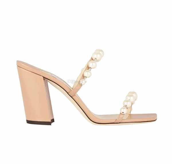 

luxury designer amara mules sandals shoes nude black open square-toe pearl strappy slip on slippers high heels party wedding dress eu35-43