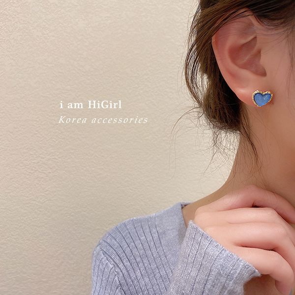 

real gold plating 925 silver needle love heart stud earrings south korea dongdaemun petite earrings fashion trending earring with same kind, Golden