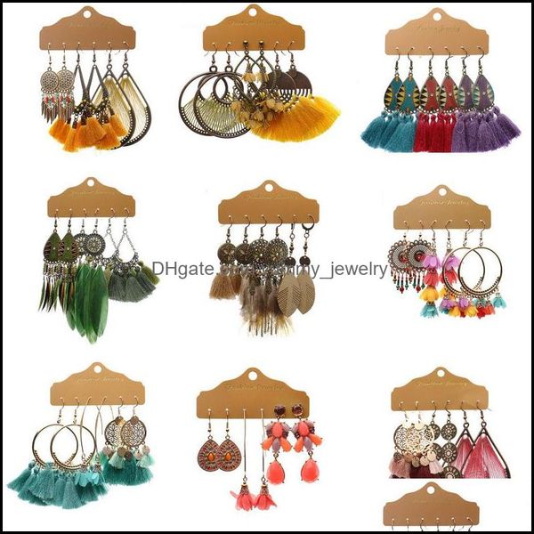 

dangle chandelier earrings jewelry isang boho style tassel earring womens feather flower sweet candy color drop 3pair/set delivery 2021 rf, Silver