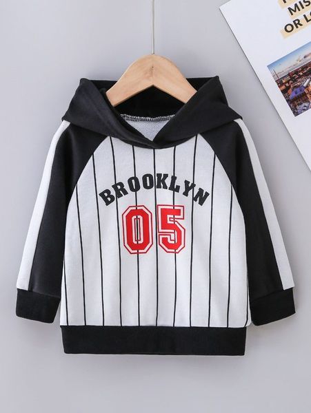 

baby striped & letter graphic raglan sleeve hoodie she, Black