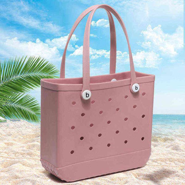 

fashion solid color large beach basket bags summer eva basket women big capacity beach pouch hole tote hobo pocket 220621