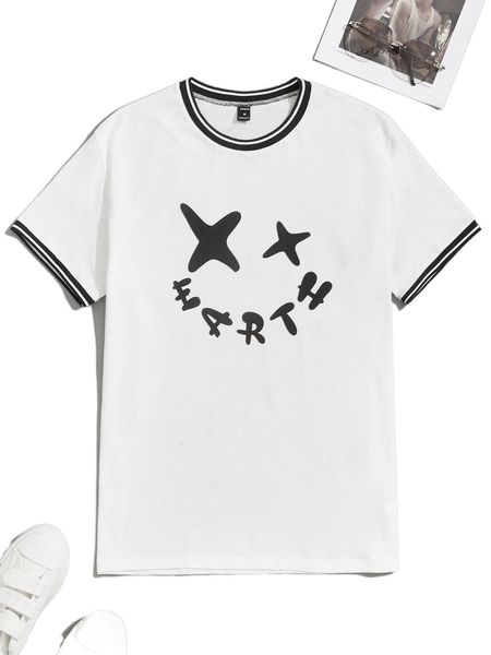 

men letter & cartoon graphic tee 593n#, White;black