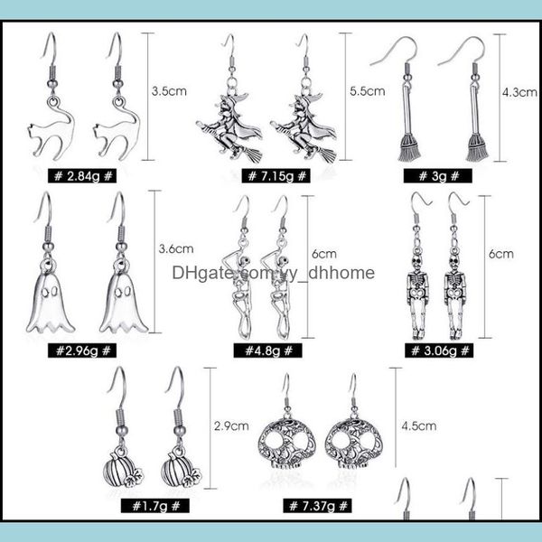 

dangle chandelier earrings jewelry halloween retro skeleton bat spider pumpkin ghost shaped earring for women girl party holiday supply dr, Silver