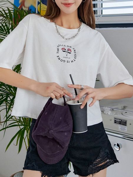 

dazy floral & slogan graphic t-shirt w7w2#, White