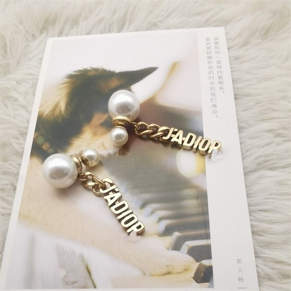 

the new 74% off di's new earrings women's simple front and rear pearl cd earrings advanced sense letter tassel fashion temperament, Golden