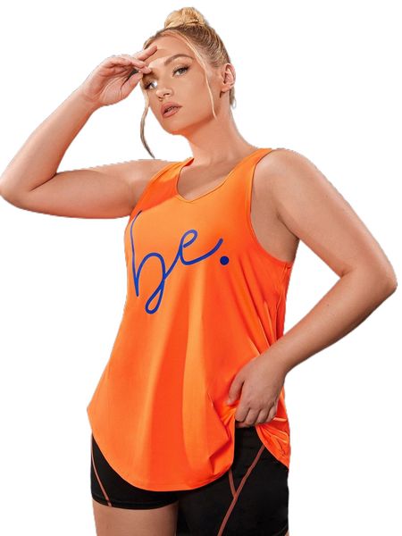 

plus softness letter graphic sports tank 7280#, Black