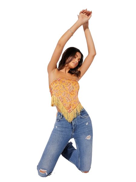 

paisley print fringe tie backless bandana tube p5cx#, White