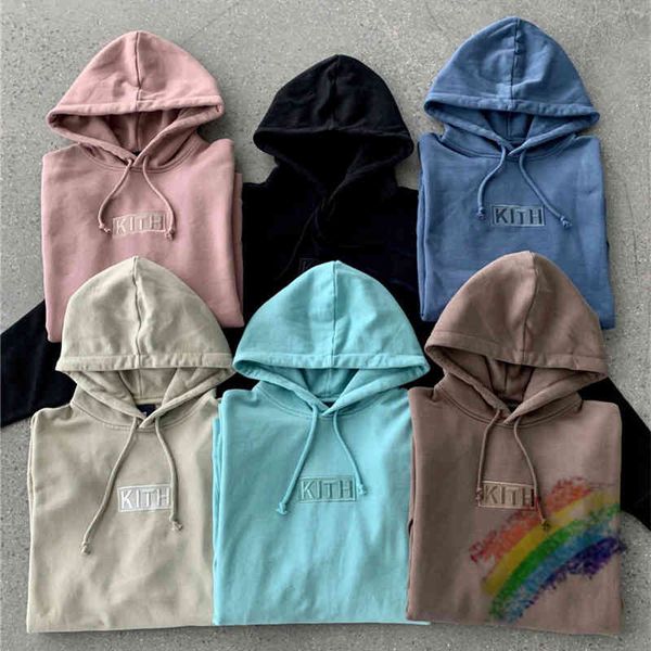 

box embroidered kith hoodie women 1-1 heavy fabric kith hoodies solid sweatshirts pullovers, Black