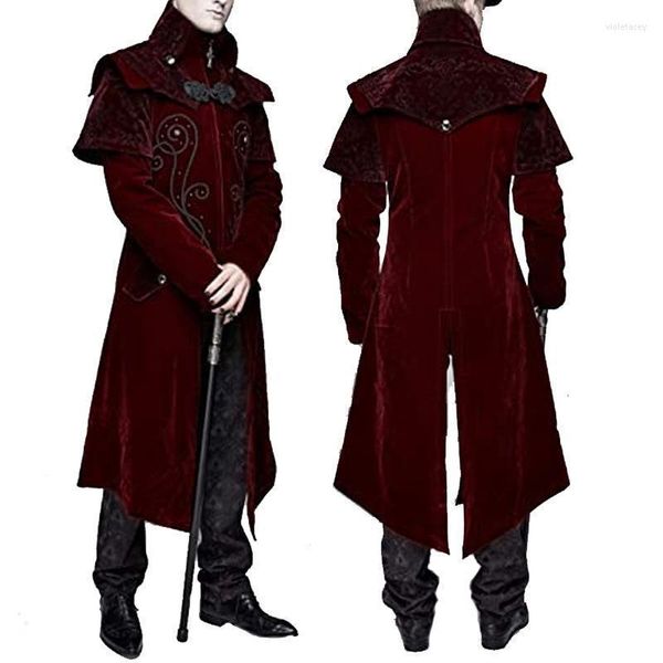 Misto lana da uomo Castello medievale europeo Vampiro Diavolo Cappotto rosso Trench Costume cosplay Medioevo Corte vittoriana Nobili Abiti Viol22