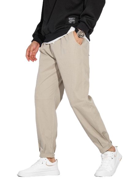 

men slant pocket drawstring waist pants h7nd#, Black