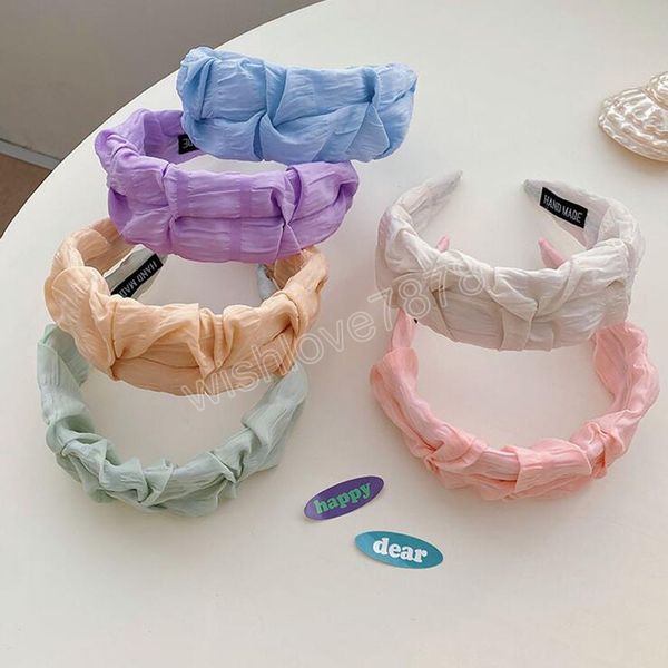 

fashion women headband wide side pleated hairband casual solid color turban fresh color headwear hair accessories, Silver