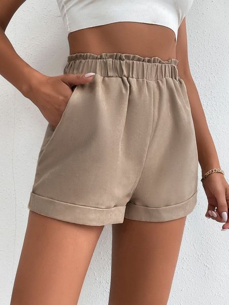 

tall paper bag waist roll hem shorts w8y3#, White;black
