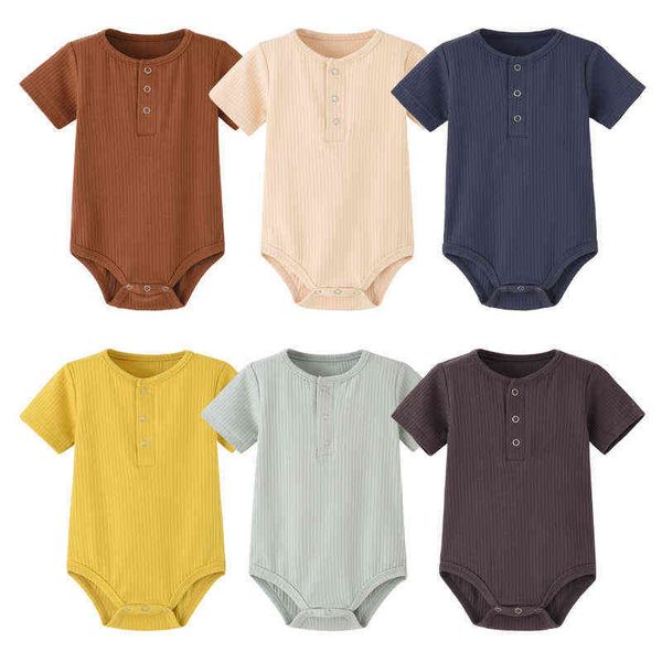 

2022 summer baby bodysuits short sleeve ribbed newborn baby clothing girls boys toddler rompers g220510, Blue