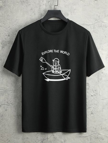 

men cartoon & slogan graphic tee k4z7#, White;black