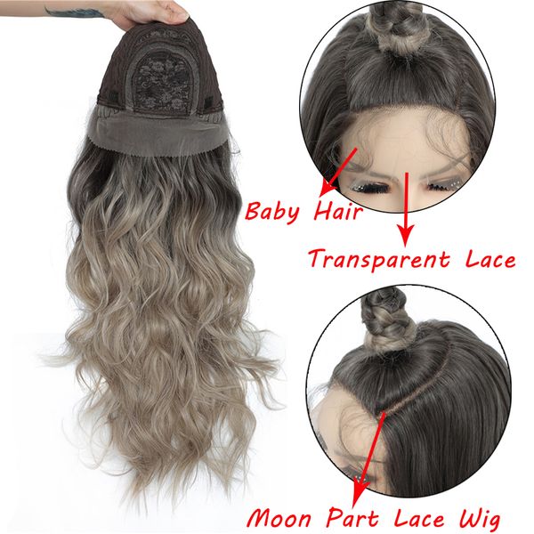

synthetic lace front wig natural wavy moon part with baby hair for black women black color hairline wigs synthetic lace wigfactory direct
