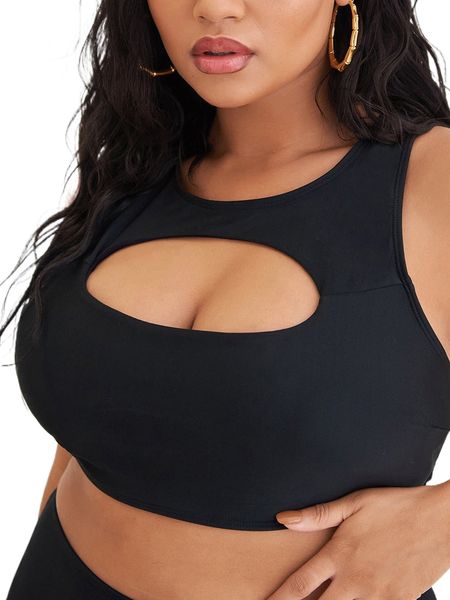 

plus solid cut-out bikini y3ov#, Black