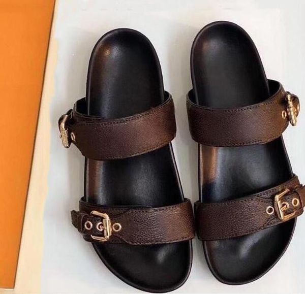 

bom flat mule cool effortlessly slippers stylish slides 2 straps with adjusted gold buckles women summer more colour sandals, Black