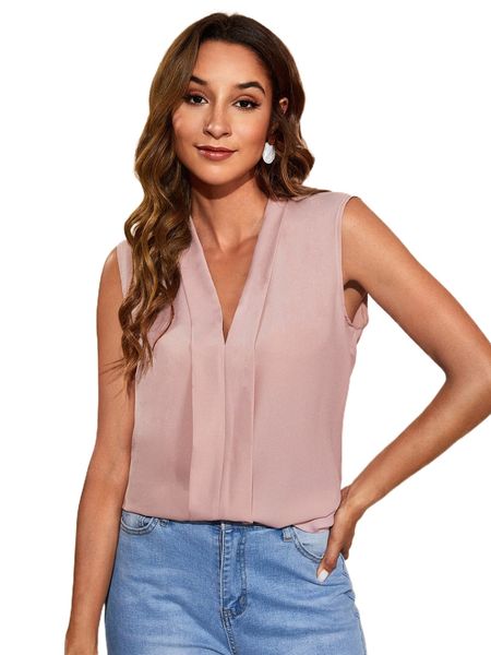 

solid press crease detail blouse b6z6#, White