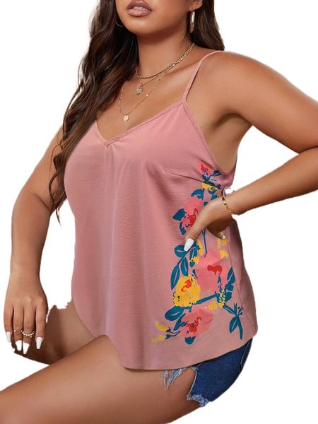 

plus floral print cami k62z#, Black