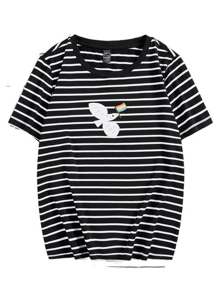 

x caileytervo lgbt striped & cartoon graphic tee 55y3#, White