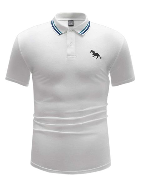 

men horse print contrast trim polo shirt m20u#, White;black