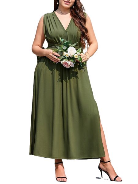 

plus criss-cross backless split thigh dress 58oo#, Black