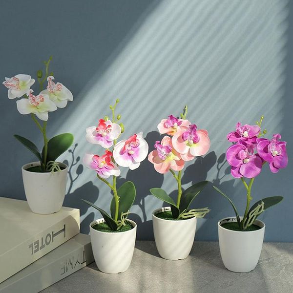 Ghirlande di fiori decorativi Farfalla artificiale Orchidea Bonsai Ramo di fiori di piante finte estetiche con decorazioni di vasi per la creazione di matrimoni domestici