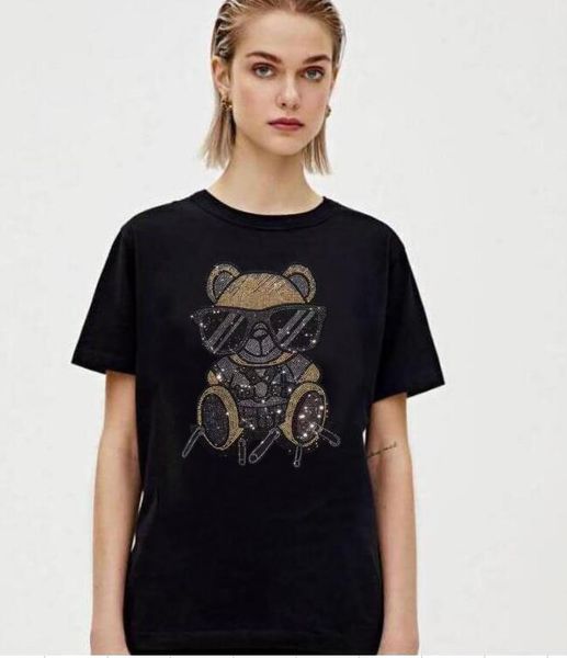 

new designer women rhinestone t-shirt o-neck short sleeve female, White;black