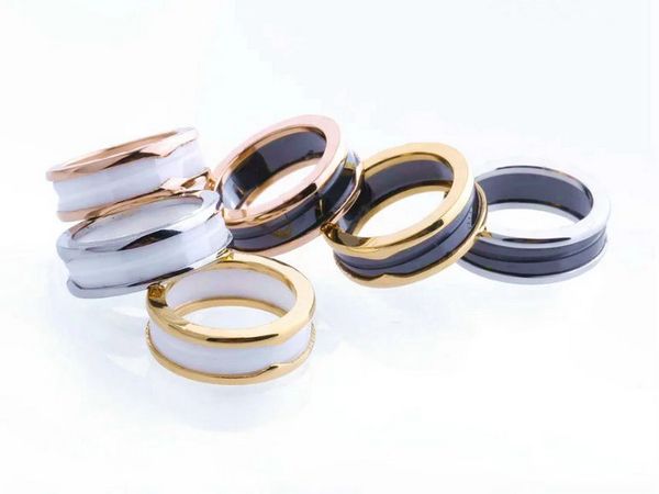 

europe america style ring men lady women stainless steel engraved letter inserts black white ceramic two-band 18k gold lovers narrow rings, Slivery;golden