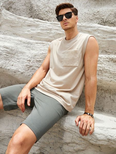 

men patched pocket tank 70uv#, White;black