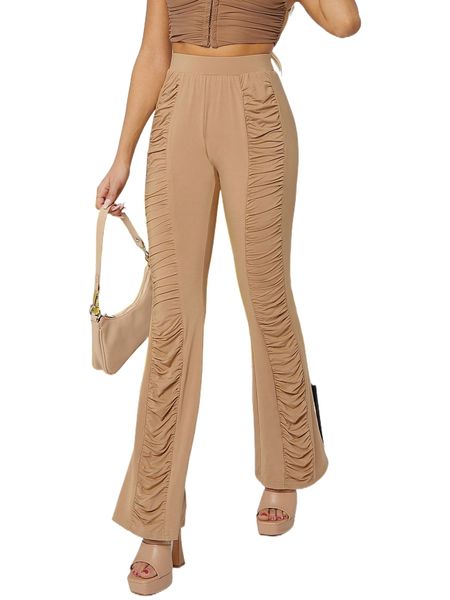 

ruched front flare leg pants o19q#, Black;white