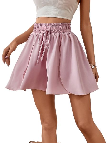 

tie front paperbag waist wide leg shorts c6r9#, White;black