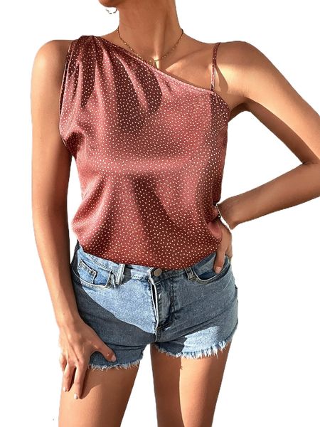 

allover print asymmetrical neck satin y6bs#, White